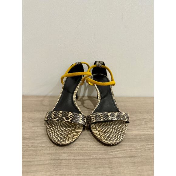 Sandro Python Print Leather & Suede Mid-Heel Ankle Strap Sandals Neutrals EU 39 - Picture 2 of 6